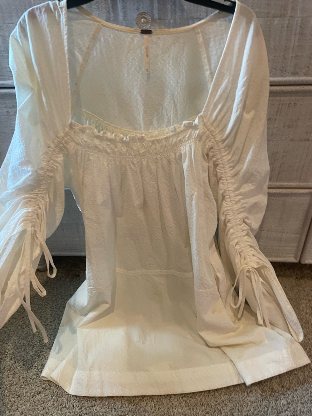 Free People White Peasant Blouse with Ruched Sleeves